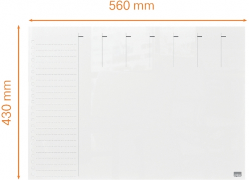 Organizator Impression Pro, saptamanal, sticla, pentru birou, 43x56 cm, marker inclus, alb NOBO