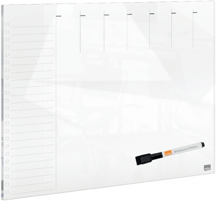 Organizator Impression Pro, saptamanal, sticla, pentru birou, 43x56 cm, marker inclus, alb NOBO