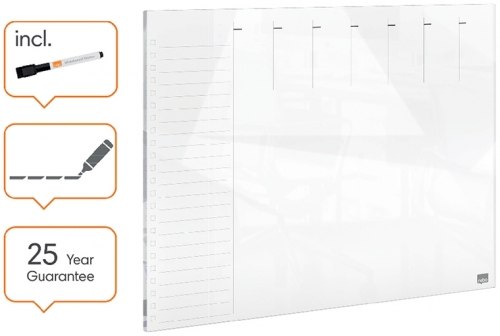 Organizator Impression Pro, saptamanal, sticla, pentru birou, 43x56 cm, marker inclus, alb NOBO