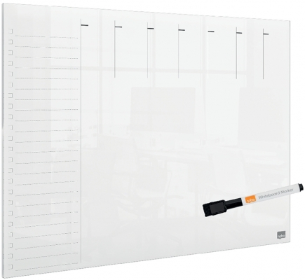 Organizator, saptamanal, acrylic, pentru birou sau perete,  A3, marker inclus, transparent NOBO