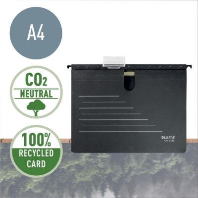 Dosar suspendabil Alpha Recycle, carton reciclat si reciclabil, A4, cu sina, negru Leitz