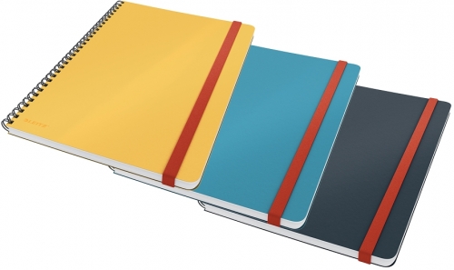 Caiet de birou  Cosy, carton laminat, coperta dura, certificare FSC, reciclabil, B5, 80 coli, cu spira, dictando, Leitz