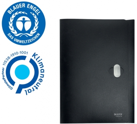 Mapa cu clip Leitz Recycle, PP, partial reciclat, certificare Blue Angel, reciclabil, A4, 150 coli, negru
