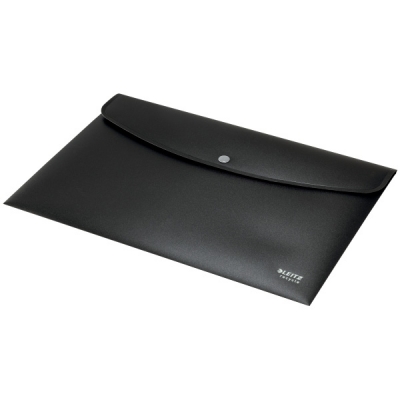 Mapa de protectie Leitz Recycle, cu capse, PP, partial reciclat, certificare Blue Angel, reciclabil, A4, 60 coli, negru