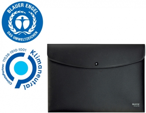 Mapa de protectie Leitz Recycle, cu capse, PP, partial reciclat, certificare Blue Angel, reciclabil, A4, 60 coli, negru