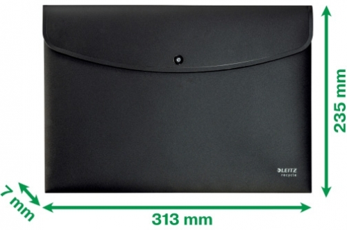 Mapa de protectie Leitz Recycle, cu capse, PP, partial reciclat, certificare Blue Angel, reciclabil, A4, 60 coli, negru