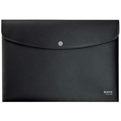 Mapa de protectie Leitz Recycle, cu capse, PP, partial reciclat, certificare Blue Angel, reciclabil, A4, 60 coli, negru