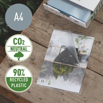 Mapa de protectie Leitz Recycle, deschidere superioara si lateral dreapta, PP, 90% reciclat, reciclabil, A4, 40 coli, 100 buc/cutie
