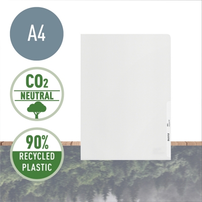 Mapa de protectie Leitz Recycle, deschidere superioara si lateral dreapta, PP, 90% reciclat, reciclabil, A4, 40 coli, 100 buc/cutie