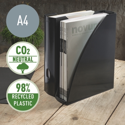Suport vertical  Recycle, pentru documente, PS cu amprenta CO2 neutra, partial reciclat, certificare Blue Angel, reciclabil, A4, negru, Leitz