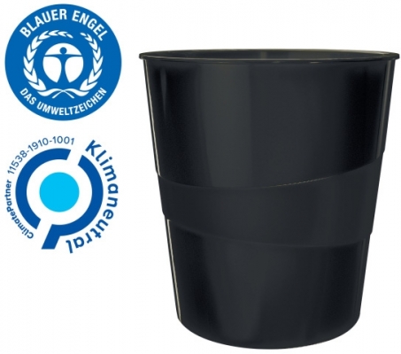Cos hartii Leitz Recycle, PP, partial reciclat, certificare Blue Angel, reciclabil, 15l, negru