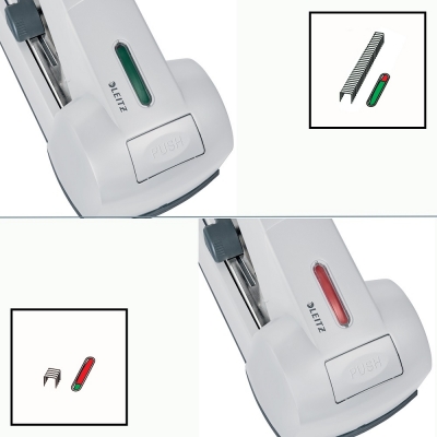 Capsator metalic Leitz 5552 de mare capacitate, partial reciclat, reciclabil, capsare plata, 60 coli, 1000 capse P5 incluse, argintiu