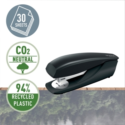 Capsator plastic Recycle NeXXt Series, material reciclat si reciclabil, 30 coli, 200 capse P3 incluse, negru Leitz 