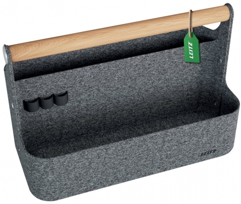 Cutie portabila cu organizator Leitz, material textil rezistent termic, cu maner, gri