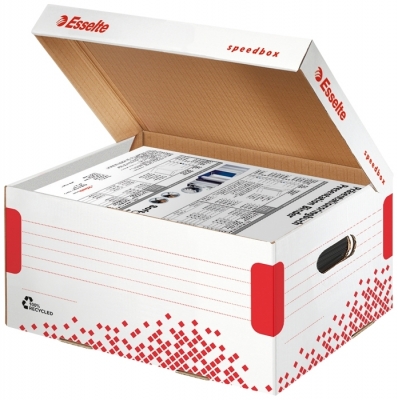 Container arhivare si transport Speedbox, cu capac, carton, 100% reciclat, certificare FSC, reciclabil, dimensiune S, alb, Esselte