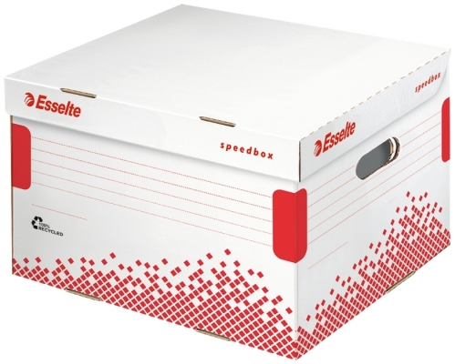 Container arhivare si transport Speedbox, cu capac, carton reciclat si reciclabil, L, alb Esselte