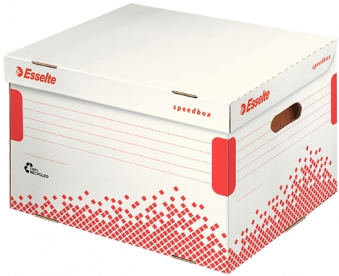 Container arhivare si transport  Speedbox, pentru biblioraft, carton, 100% reciclat, certificare FSC, reciclabil, alb, Esselte