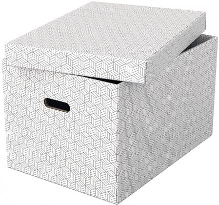 Cutie depozitare  Home Recycled, carton, 100% reciclat, certificare FSC, reciclabil, 51x35x30 cm, cu capac, 3 buc/set, alb, Esselte