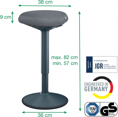Scaun ergonomic Leitz Ergo, pozitie sezut/ in picioare, inaltime reglabila (57-82 cm), gri-carbune