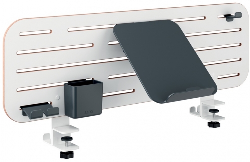 Kit organizator Leitz Ergo, pentru birou (max.3.5 cm), 80x25 cm, include suport pentru laptop si 3 suporti pentru accesorii, alb