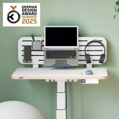 Kit organizator Leitz Ergo, pentru birou (max.3.5 cm), 80x25 cm, include suport pentru laptop si 3 suporti pentru accesorii, alb