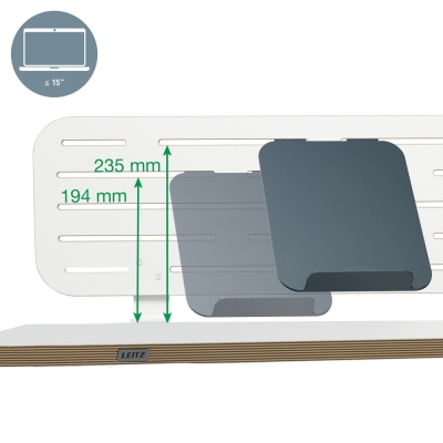Kit organizator Leitz Ergo, pentru birou (max.3.5 cm), 80x25 cm, include suport pentru laptop si 3 suporti pentru accesorii, alb