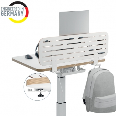 Kit organizator Leitz Ergo, pentru birou (max.3.5 cm), 80x25 cm, include suport pentru laptop si 3 suporti pentru accesorii, alb