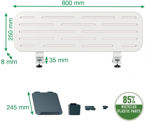 Kit organizator Leitz Ergo, pentru birou (max.3.5 cm), 80x25 cm, include suport pentru laptop si 3 suporti pentru accesorii, alb