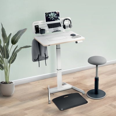 Kit organizator Leitz Ergo, pentru birou (max.3.5 cm), 80x25 cm, include suport pentru laptop si 3 suporti pentru accesorii, alb