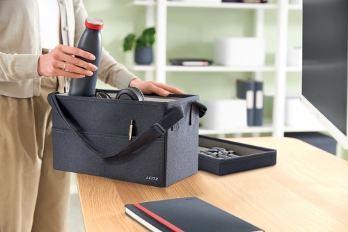 Geanta Leitz, material textil compacta cu capac, gri carbune
