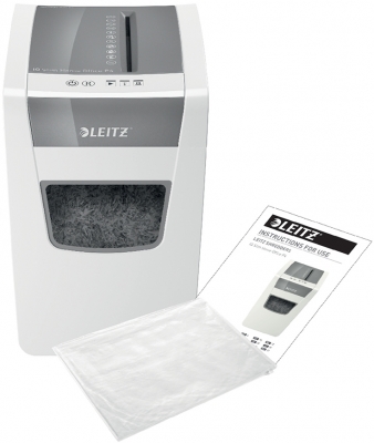 Distrugator documente manual IQ Home Office Slim, P4, cross-cut, 10 coli, cos 23 L, alb Leitz 