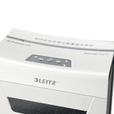 Distrugator documente manual IQ Protect 4M, P5, micro-cut, 4 coli, cos 14 L, alb Leitz