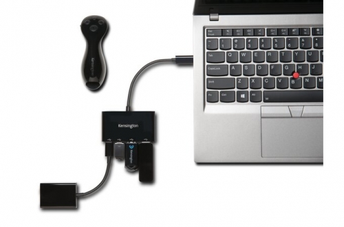 Hub USB Kensington, 4 porturi, conexiune USB-C, negru