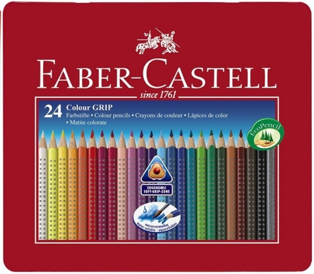 Creioane colorate 24 culori Grip 2001 cutie metal Faber-Castell