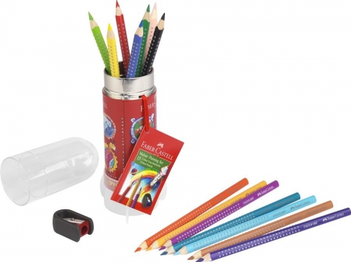 Set racheta 15 creioane colorate grip + ascutitoare Faber-Castell