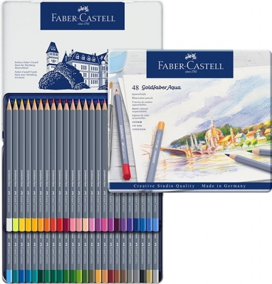 Creioane colorate Aquarelle Goldfaber, cutie metal, 48 culori/set Faber-Castell 