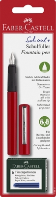 Stilou scolar blister rosu cu 6 cartuse Faber-Castell