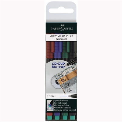 Marker Permanent F Multimark, 4 culori/set Faber-Castell