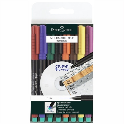 Marker Permanent F Multimark, 8 culori/set Faber-Castell