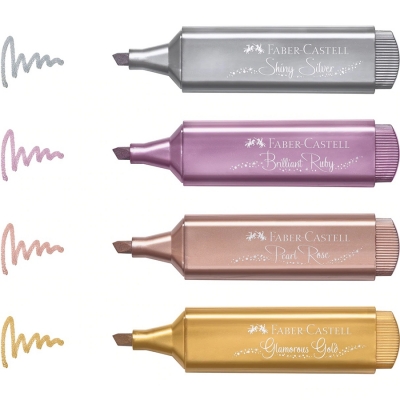 Textmarker culori metalizate, 4 buc/set, Faber-Castell 
