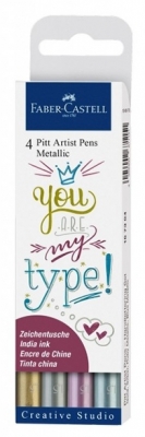 Marker caligrafic Pitt Artist Pen Metalizat 4 buc/set Faber-Castell