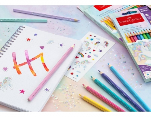Set promo creioane colorate 10+3, culori grip, unicorni, Faber-Castell
