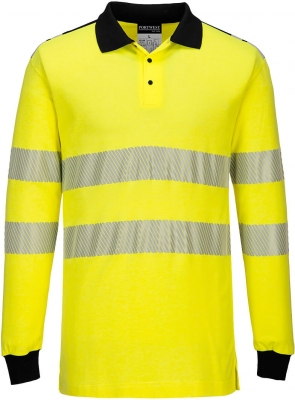 Tricou Polo Hi-Vis rezistent la flacara, galben/negru, regular, PW3, Portwest