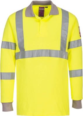 Tricou Polo cu maneci lungi Hi-Vis antistatic si ignifug, galben, regular, Modaflame, Portwest