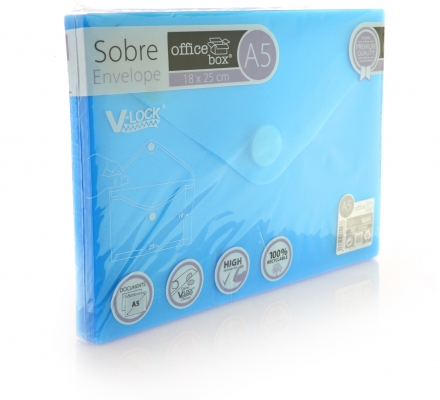 Mapa plastic Office box A5, prindere tip arici, in V, albastru