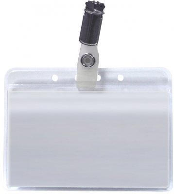 Ecuson rigid Office box, vertical, transparent, cu clip rotativ, 98x60 mm