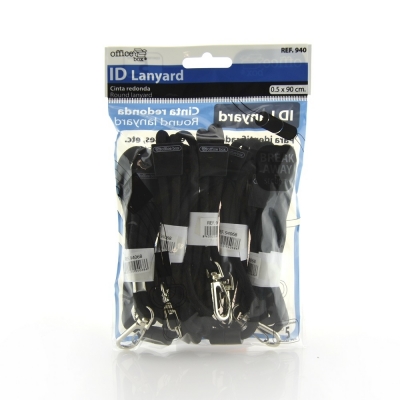 Snur textil Lanyard, Office box, rotund, negru, 0.5 x 90 cm
