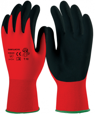 Manusi Gan1laci, imersate latex negru, poliester rosu