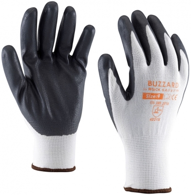 Manusi de asamblare din poliester cu palma imersata in spuma de nitril, Alb, Buzzard, Rock Safety