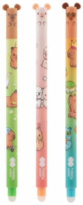 Roller gel cu rescriere, 0.5 mm, albastru, Capybara Fun, Happy Color, diverse culori